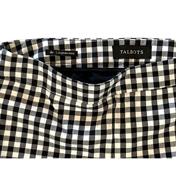 Talbots Women's Gingham Chatham Ankle Pant Black White Stretch Low Rise Size 4P - Picture 8 of 10